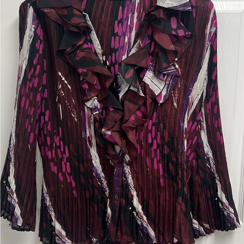 Cato Women's Ruffled Blouse - Burgundy and Black